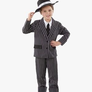 Black and White Striped Kids Suit with Hat